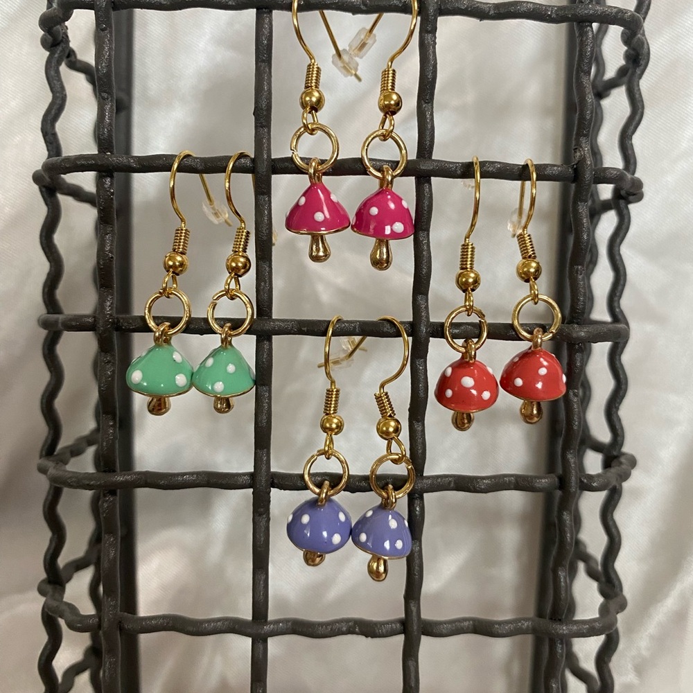 Colorful Gold Mushroom Earrings Set